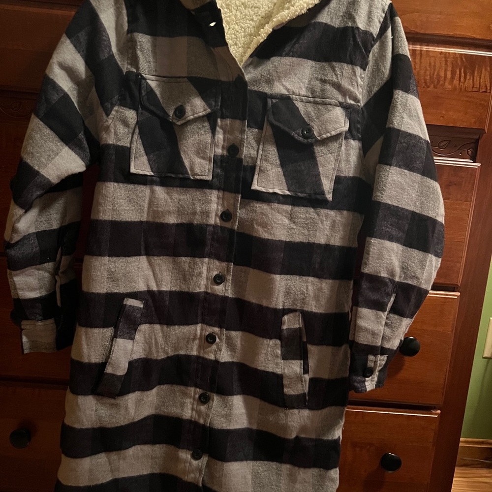 Black and white fleece lined shacket